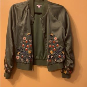 Olive green embellished bomber jacket